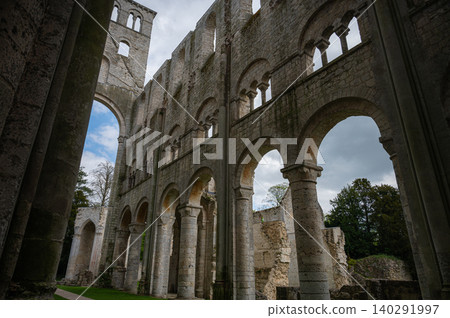Ruins of Jumieges Abbey by the Seine River, Normandy Ruins of Jumieges Abbey by the Seine River, Normandy 140291997
