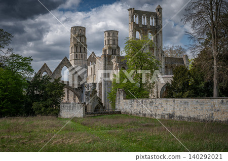 Ruins of Jumieges Abbey by the Seine River, Normandy Ruins of Jumieges Abbey by the Seine River, Normandy 140292021