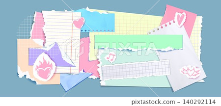 Cute scrapbook paper collage with heart signs Cute scrapbook paper collage with heart signs 140292114