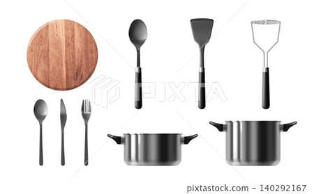 Realistic 3D kitchen utensils isolated on white Realistic 3D kitchen utensils isolated on white 140292167