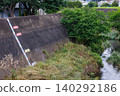 Water level gauges (water level indicators) and flood risk level markers installed on riverbanks. 140292186