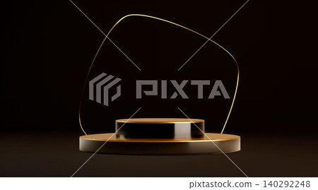 Gold black podium with geometric thin line frame Gold black podium with geometric thin line frame 140292248
