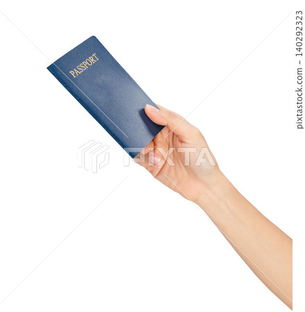 Hand holding passport isolated on white background for travel. Hand holding passport isolated on white background for travel. 140292323