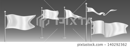Realistic 3D white flag mockup on metal pole Realistic 3D white flag mockup on metal pole 140292362