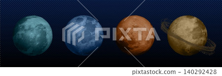 3D planet icons with craters, realistic surface texture 3D planet icons with craters, realistic surface texture 140292428