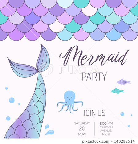Birthday party, mermaid party invitation template Birthday party, mermaid party invitation template 140292514