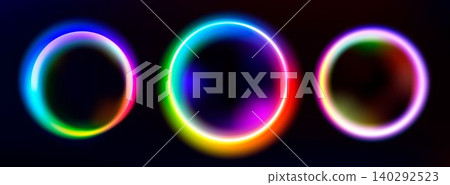 Glowing rainbow circles set isolated on black Glowing rainbow circles set isolated on black 140292523
