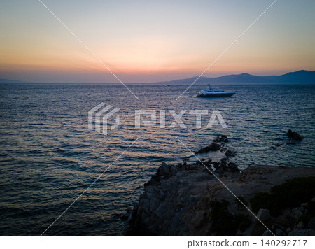 Aerial Sunset View of Mykonos Old Town and Port Aerial Sunset View of Mykonos Old Town and Port 140292717