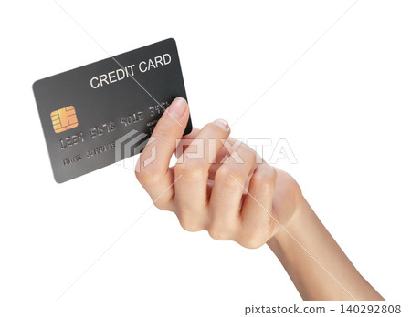 Hand holding mockup credit card isolated on white background, modern design with clipping path Hand holding mockup credit card isolated on white background, modern design with clipping path 140292808