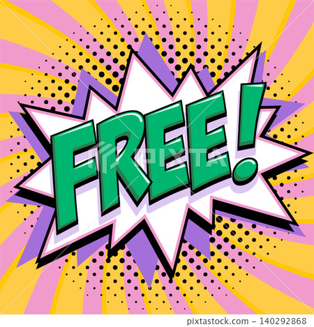 Free comic style sticker with bold green lettering on white starburst badge. Free promo label for discount banners, sale ads Free comic style sticker with bold green lettering on white starburst badge. Free promo label for discount banners, sale ads 140292868