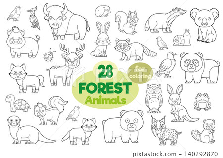 Set of 28 forest animals for coloring in cartoon style Vector Illustration Set of 28 forest animals for coloring in cartoon style Vector Illustration 140292870