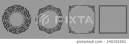 Set of decorative frames Elegant vector element for design in Eastern style, place for text. Floral black and gray frames. Lace illustration for invitations and greeting cards 140292882