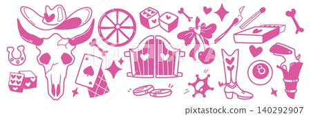 Pink set of Wild West cowboy icons 140292907
