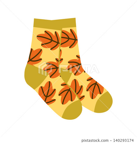 Autumn Foliage Socks Vector Illustration Flat Geometric Cozy Fall Footwear Autumn Foliage Socks Vector Illustration Flat Geometric Cozy Fall Footwear 140293174