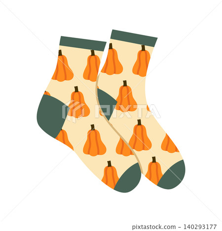 Autumn Pumpkin Socks Vector Illustration Flat Geometric Cozy Fall Footwear Autumn Pumpkin Socks Vector Illustration Flat Geometric Cozy Fall Footwear 140293177