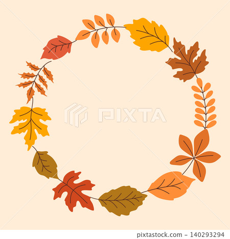 Autumn round wreath of colorful leaves Autumn round wreath of colorful leaves 140293294