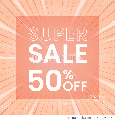 A vibrant sale banner design featuring the words "SUPER SALE" against a peach-colored radial background. A vibrant sale banner design featuring the words "SUPER SALE" against a peach-colored radial background. 140293487