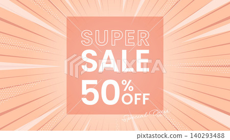 A vibrant sale banner design featuring the words "SUPER SALE" against a peach-colored radial background. A vibrant sale banner design featuring the words "SUPER SALE" against a peach-colored radial background. 140293488