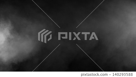 Soft white smoke drifting through dark background. Abstract fog texture ideal for cinematic overlays, visual effects, compositing, atmospheric scenes and creative video production. 140293588