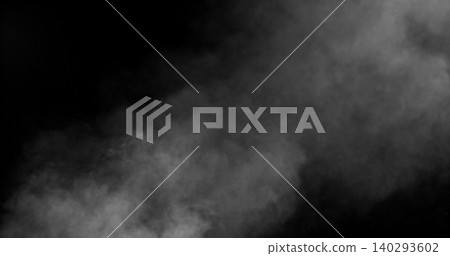 Soft white smoke drifting through dark background. Abstract fog texture ideal for cinematic overlays, visual effects, compositing, atmospheric scenes and creative video production. 140293602