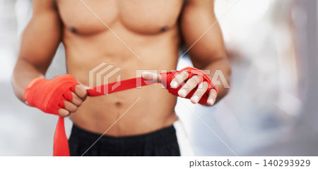 Bandage, wrap and hand of martial arts fighter for mma, safety and health for fitness workout. Strap, fingers and male person for protection to prepare for exercise, boxing and strength training Bandage, wrap and hand of martial arts fighter for mma, safety and health for fitness workout. Strap, fingers and male person for protection to prepare for exercise, boxing and strength training 140293929