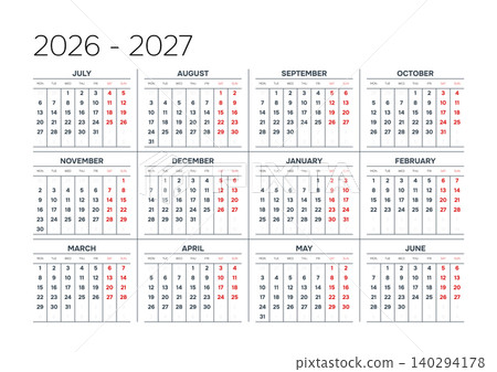 English 2026-2027 Horizontal 4x3 Grid Corporate Yearly Calendar Grid Minimalist Office Annual Organizer (Compatible with 2037-2038 and 2054-2055). 140294178