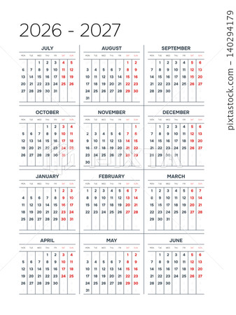 English 2026-2027 Vertical 3x4 Grid Blank Annual Planner Grid Clean Business Yearly Calendar Template (Compatible with 2037-2038 and 2054-2055). 140294179
