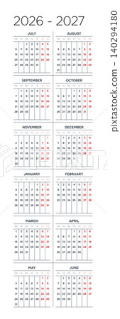 English 2026-2027 Vertical 2x6 Grid Efficiency Annual Calendar Template Minimalist Yearly Workflow Grid (Compatible with 2037-2038 and 2054-2055). 140294180