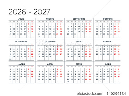 Spanish 2026-2027 Horizontal 4x3 Grid Clean Business Calendar Poster Annual Yearly Schedule Grid (Compatible with 2037-2038 and 2054-2055). Spanish 2026-2027 Horizontal 4x3 Grid Clean Business Calendar Poster Annual Yearly Schedule Grid (Compatible with 2037-2038 and 2054-2055). 140294184