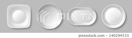 Empty white plates of different shape isolated Empty white plates of different shape isolated 140294533