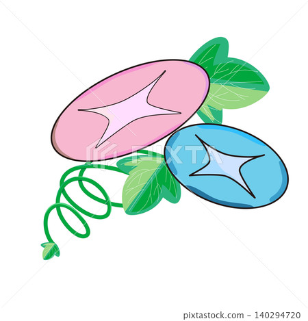 牽牛花和藤蔓:手繪風格的夏季插畫(粉紅色和藍色) 牽牛花和藤蔓:手繪風格的夏季插畫(粉紅色和藍色) 140294720