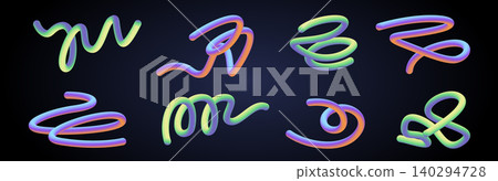3d Abstract wavy lines with vibrant neon gradient 140294728