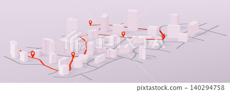 Isometric 3D city map with GPS navigation pins 140294758