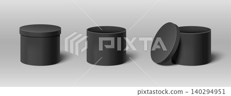 Black cylindrical gift boxes set on background Black cylindrical gift boxes set on background 140294951