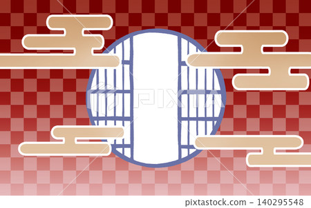 Kasumi and round shoji screens, checkered pattern, red, gradient. Kasumi and round shoji screens, checkered pattern, red, gradient. 140295548