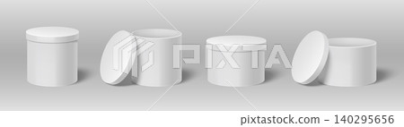 White cylindrical gift boxes set on background White cylindrical gift boxes set on background 140295656