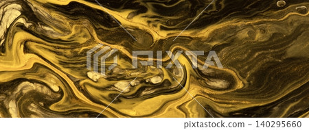 Abstract acrylic pour fluid art background in black and gold tones with golden marble texture and wavy pattern Abstract acrylic pour fluid art background in black and gold tones with golden marble texture and wavy pattern 140295660