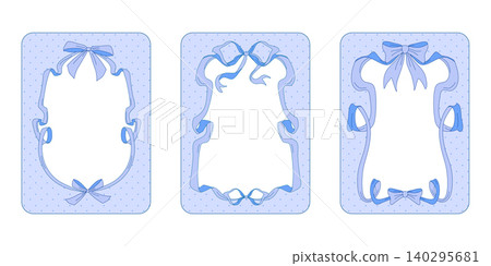 Set of vintage blue ribbon frames with polka dot Set of vintage blue ribbon frames with polka dot 140295681