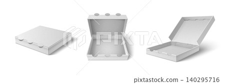 Open and closed 3d cardboard pizza box mockup 140295716