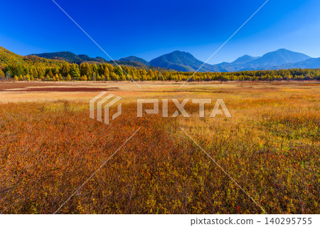 On a clear autumn morning, a vibrant carpet of autumn-colored grasses and mountains stretched across Odashirogahara in Oku-Nikko, where the autumn leaves were at their peak, offering a panoramic view of the uninhabited landscape. On a clear autumn morning, a vibrant carpet of autumn-colored grasses and mountains stretched across Odashirogahara in Oku-Nikko, where the autumn leaves were at their peak, offering a panoramic view of the uninhabited landscape. 140295755