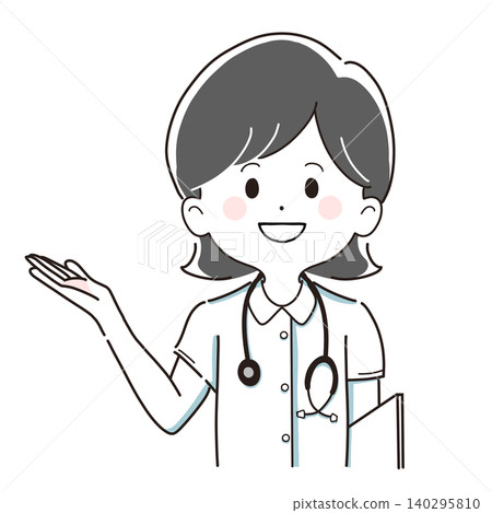 A female doctor in a white coat smiles as she gives directions and explanations. A female doctor in a white coat smiles as she gives directions and explanations. 140295810