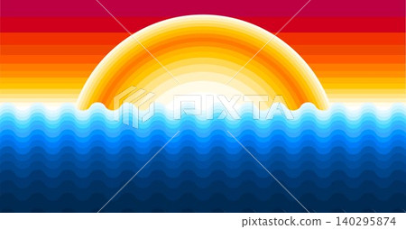 Colorful flat sunset ocean sea wave background Colorful flat sunset ocean sea wave background 140295874