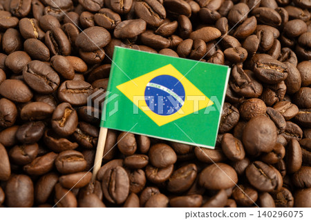 Brazil flag on coffee beans, shopping online for export or import food product. Brazil flag on coffee beans, shopping online for export or import food product. 140296075