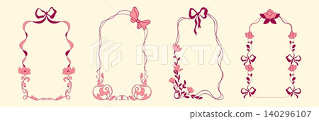 Vintage coquette frame with delicate ribbon border Vintage coquette frame with delicate ribbon border 140296107