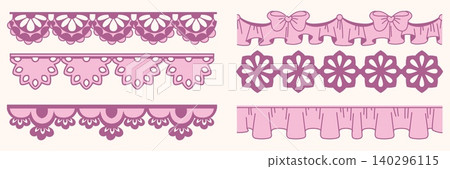 Delicate lace frame patterns set with ribbon bows Delicate lace frame patterns set with ribbon bows 140296115