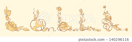 Elegant floral frame corner with decorative swirls Elegant floral frame corner with decorative swirls 140296116