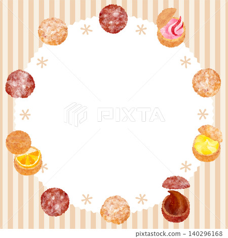Confectionery frame_Cream puff_Chocolate_Strawberry_Custard cream_Orange_Square brown Confectionery frame_Cream puff_Chocolate_Strawberry_Custard cream_Orange_Square brown 140296168