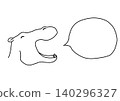 A hippopotamus facing sideways with its mouth open (1) - line drawing 140296327