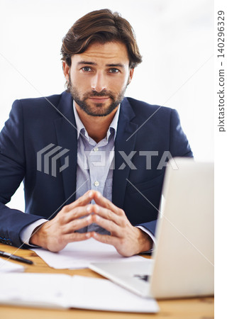 Investor, portrait and businessman on laptop in office with project and research on stocks. Investment, review and planning on computer with email, communication or analysis of information on website Investor, portrait and businessman on laptop in office with project and research on stocks. Investment, review and planning on computer with email, communication or analysis of information on website 140296329