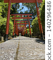 A red torii that shines in the fresh greenery 140296486
